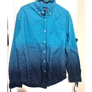 AMERICAN EAGLE Seriously Soft Button-up Shirt Mens XL Teal ombre polka dot green